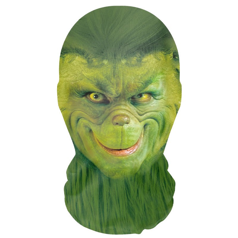 3D Printed Green Monster Christmas Mask Elastic Mesh Mask Halloween Clown Cosplay Headgear Party Equipment Breathable Visible