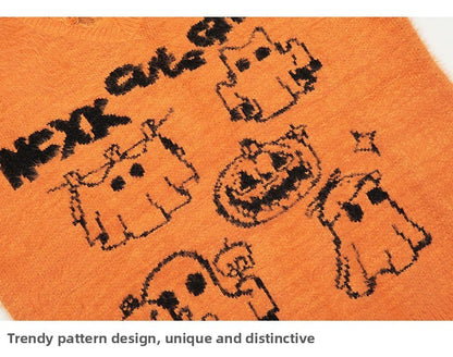 KKyesiou Dopane Orange Knitted Sweater loween Design Men Women Retro American Sle Couple's Long Sve Casual Loose Fit