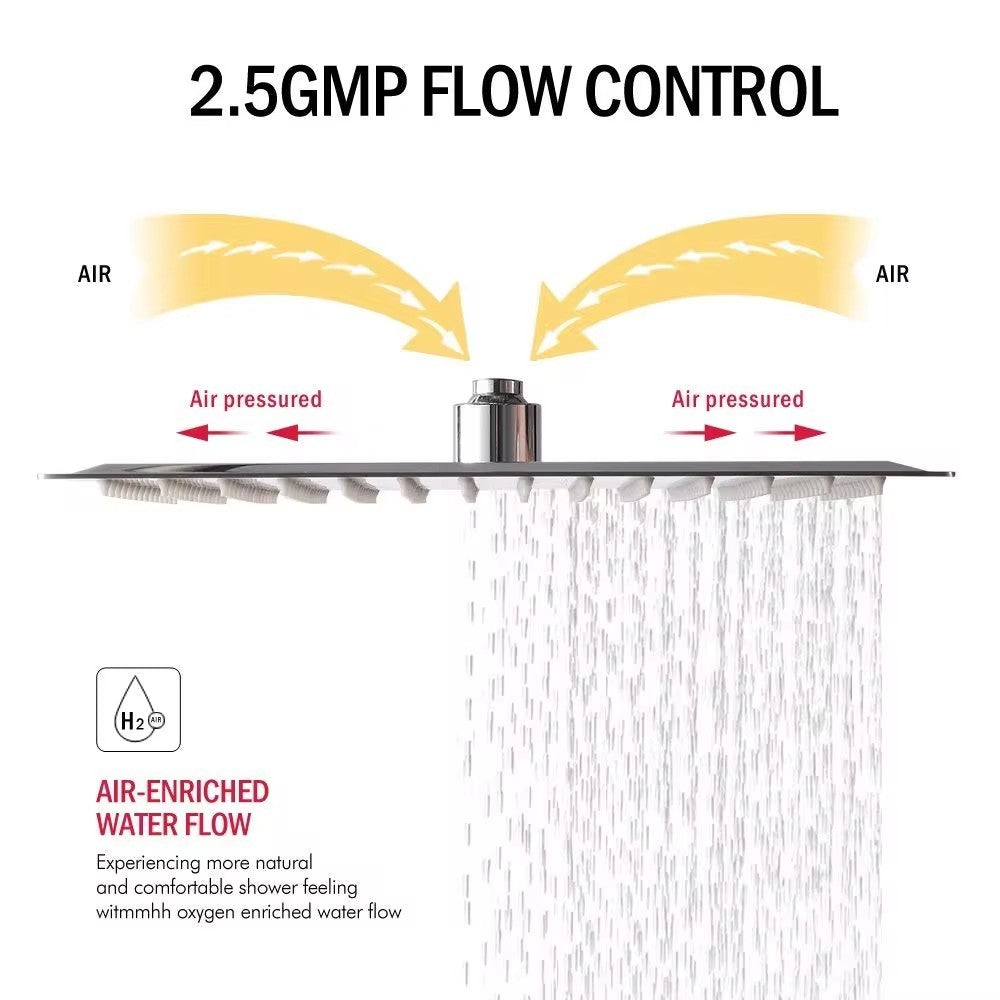 8" 10" 12" Stainless Steel High Pressure Rainfall Shower Head Large Flow Square Pressure Boosting Design Spa Bathroom Showerhead