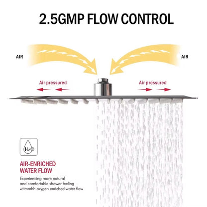 High Pressure Waterfall Stainless Steel Shower Head High Flow 8" 10" 12" Square Pressure Boosting Design Spa Bathroom Showerhead