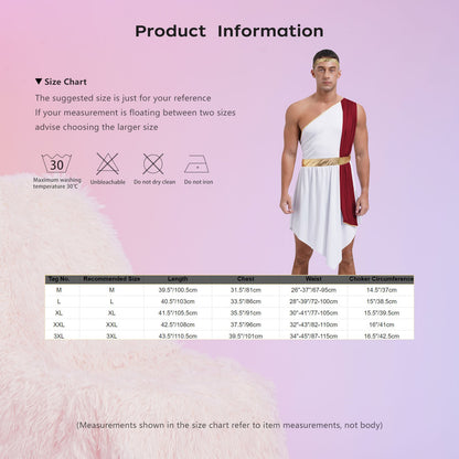 Mens Ancient Greek Toga Roman King Prince Cosplay Costume Halloween One Shoulder Embroidered Robe Dress Theme Party Outfits