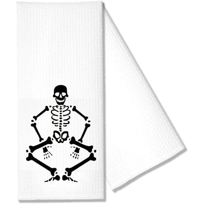 Skeleton Waffle Tea Towel Halloween Spooky Goth Season Kitchen Table Decoration Dancing Skeleton Towel Housewarming Hostess Gift
