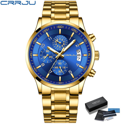 CRRJU Men Quartz Wristwatches Luxury Brand Sporty Chronograph Watches with 316 Stainless Steel Luminous Hands Male Clock Red