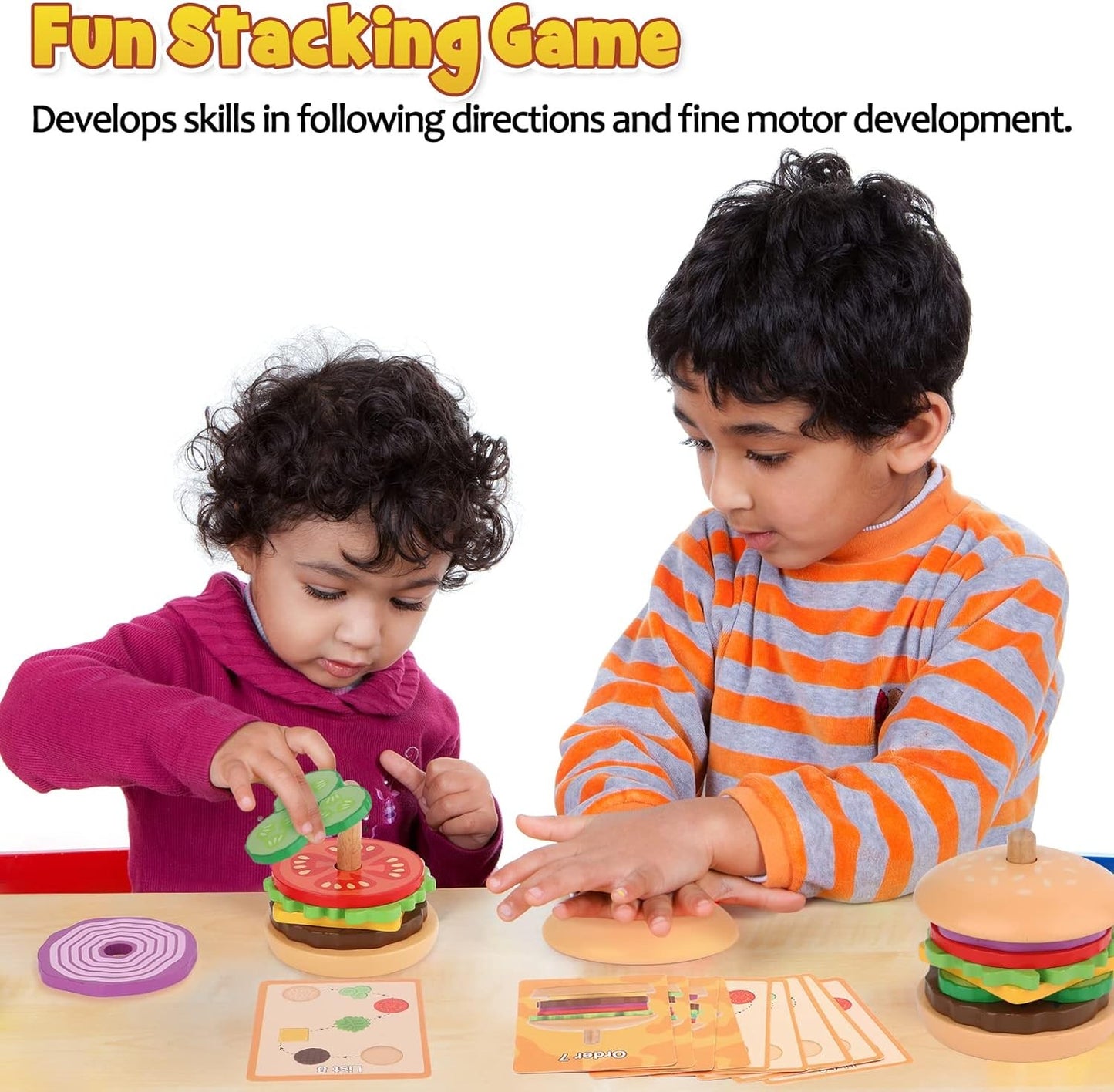 Wooden Burger Sandwich Stacking Toys For Toddler Kids Preschool Learning Educational Toys Pretend Play Food Kitchen Toys Gifts