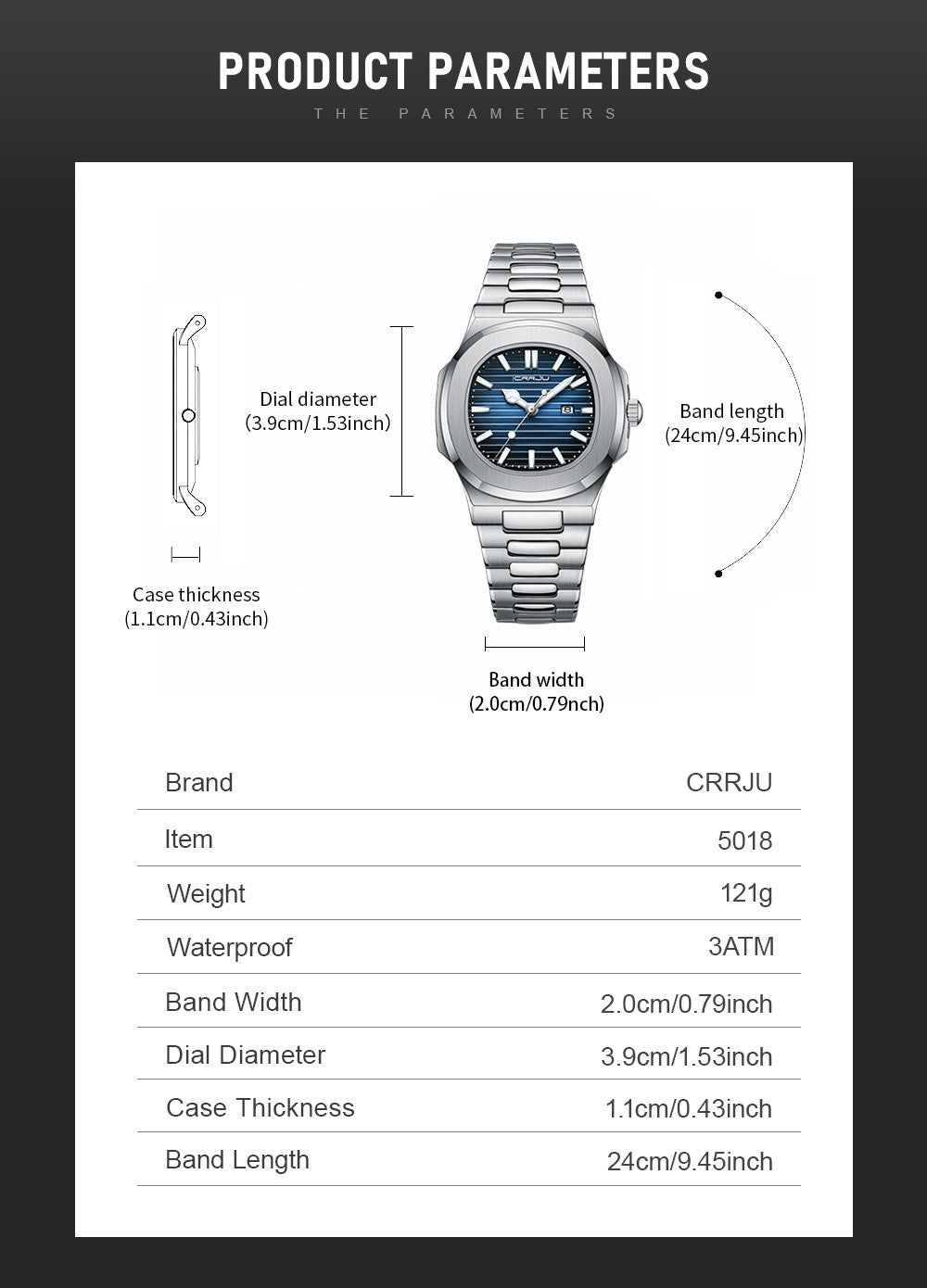 CRRJU  Men Watch 2024 Luxury Top Brand Quartz Watches Business Simple Ultra Thin Luminous Wristwatch Men's Clock Reloj Hombre