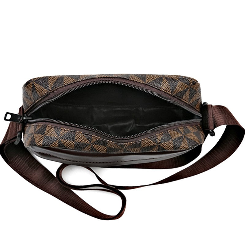 Casual Business Shoulder Bag for Men Pu Leather Messenger Bag Wide Strap Crossbody Bags Square Plaid Designer Male Sling Bags