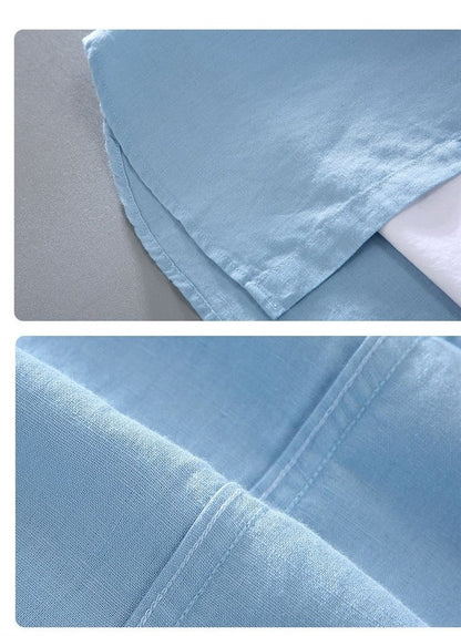 Cotton Linen Hot Sale Men's Short-Sleeved Shirts Summer Streetwear Plain Color Stand Collar Casual Beach Style Plus Size M-3XL