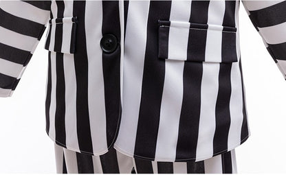 Dashing Suit Cosplay Costume Boys Girls Black and White Striped Coat+Pants Halloween Carnival Dress Up Party Costume Scary Ghost