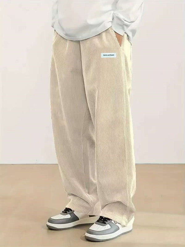 Men's corduroy loose European size hanging multi-functional casual straight leg pants, suitable for daily travel