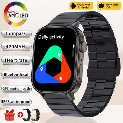 Smartwatch de Música Feminino 2025 Novo com Tela AMOLED HD de 2.01'' Moda, GPS de 6 Estrelas Embutido, Rastreador Impermeável e Chamada, Braceletes