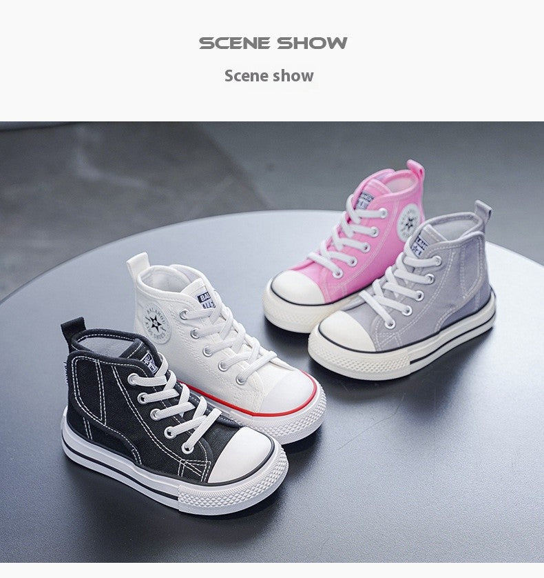 Spring and Autumn New Children's Canvas Shoes Boys High-Top White Shoes Girls Casual Shoes Parent-Child Shoes Board Shoes