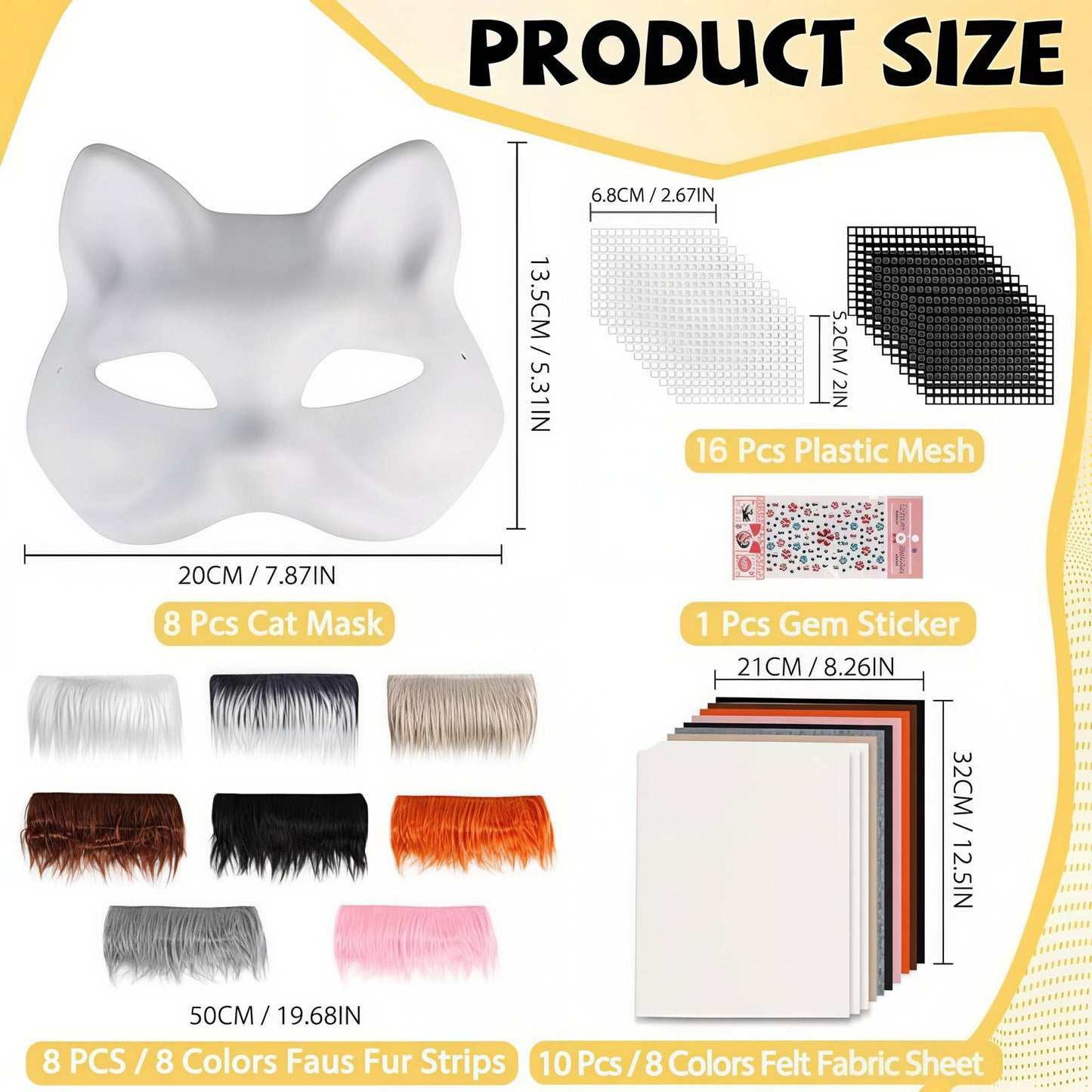43 Pcs DIY Therian Mask Kit Half Face Hand-painted Cat Mask DIY Masks Blank White Cat Mask for Carnival Masquerade Cosplay Party