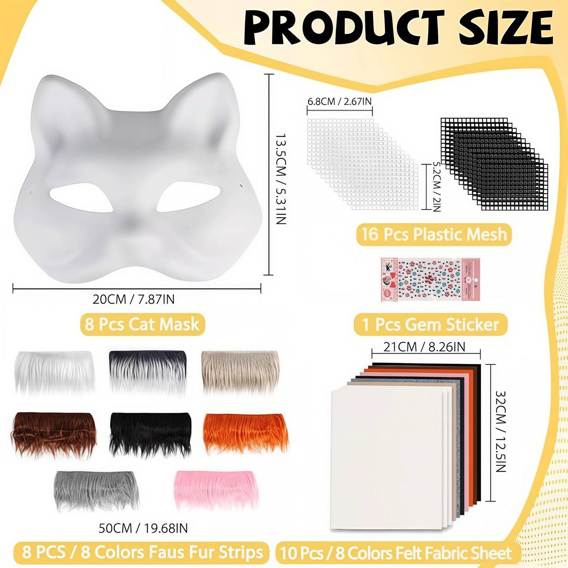 43 Pcs DIY Therian Mask Kit Half Face Hand-painted Cat Mask DIY Masks Blank White Cat Mask for Carnival Masquerade Cosplay Party