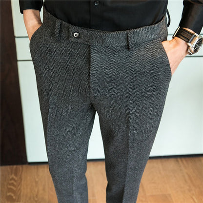 New Autumn Men's Gray Pants, Fashion Casual Trousers, Asian Size 28-36 Slim Suit Pantalon for Men