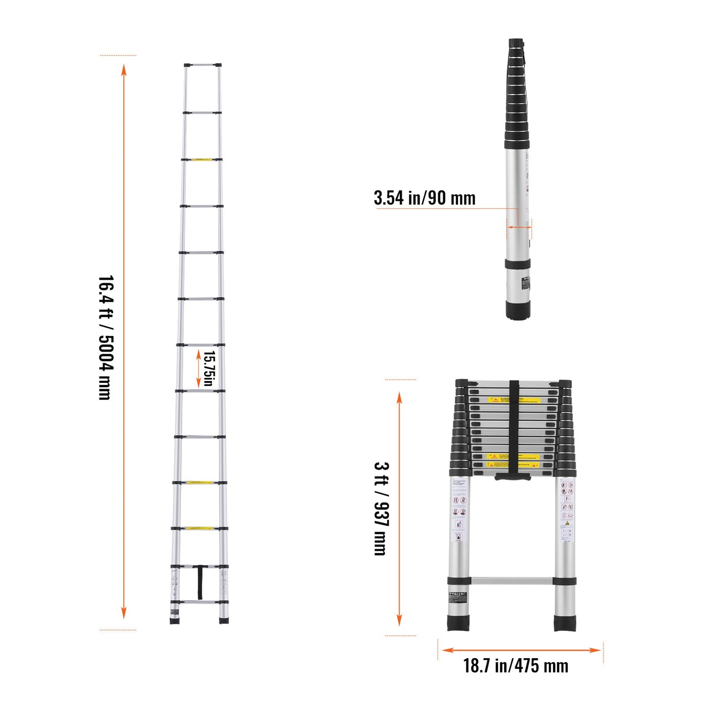 Escada Telescópica SucceBuy 2,5/5/6,2m de Alumínio, Retração com Um Botão, Escada Dobrável Portátil para Casa, Trailer, Sótão