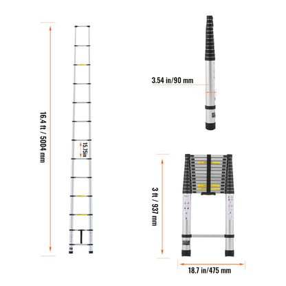 Escada Telescópica SucceBuy 2,5/5/6,2m de Alumínio, Retração com Um Botão, Escada Dobrável Portátil para Casa, Trailer, Sótão