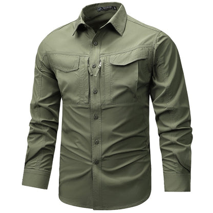 Summer Men Long Sleeve Cargo Breathable Shirt Mens Casual Tactic Military Shirts Men Multi Pocket Outdoor Hike Safari Work Shirt