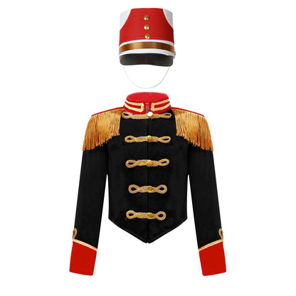 Girls Boys Marching Band Costume Outfits Circus Ringmaster Jacket Coat Team Performance Drummer Drum Major Uniform with Hat Sets