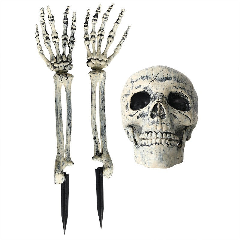 Halloween Realistic Skull Skeleton Head Human Hand Arms for Halloween Party Home Garden Lawn Halloween decor Skeleton Stakes