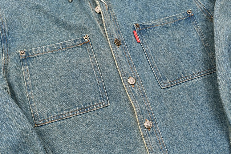 Retro Waed Denim Workwear irt Casual Everyday Basic Long Sve irt Trendy Autumn Cotton 00% Button up Pure Color
