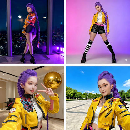 Peruca Cosplay Roxa Temática Wigundle para Personagem de Quadrinhos Festa de Halloween Encenação Peruca Sintética Resistente ao Calor Presente de Feriado Diário