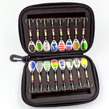 Kit Isca Artificial Jig Spinner com Caixa de Pesca Giratória 3g para Pesca de Lúcio Salmão Marítimo Isca Rígida de Superfície Trolling