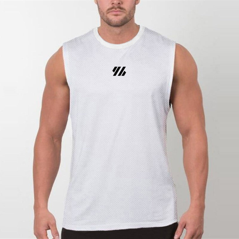 Mens Running Sleeveless Sport Tank Tops Gym Bodybuilding Fitness Workout Muscle Vests Mesh Cool Breathable Quick Dry T-Shirts