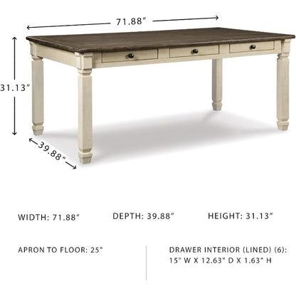 Bolanburg Farmhouse Dining Table, with Drawers & Seats 6, Whitewash Finish