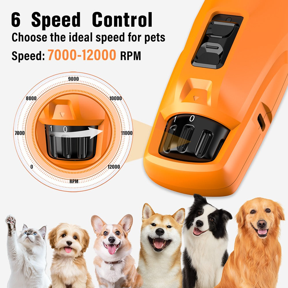 Novo moedor de unhas para cães de 6 velocidades - 50% mais potente, cortador de unhas para cães com 2 luzes LED, silencioso, 7h de tempo de execução para cães grandes, médios e pequenos