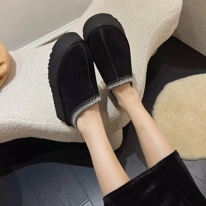 Snow Boots for Women 2024 Winter New Cashmere Warm Platform Without Heel-covered Hair Half Slipper Cotton Shoes for Women Q426