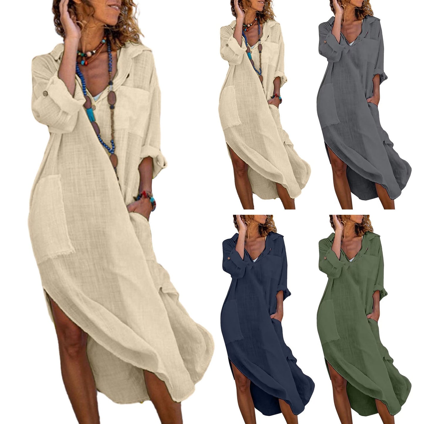 Shirt Dress for Women Linen Cotton Clothing 2022 Spring Summer Casual Vintage Ov