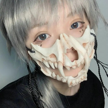 Halloween Skull Mask Long Teeth Demon Skeleton Half Face Cosplay Party Mask Scary Horror Wolf Dragon Tiger Costume Accessory
