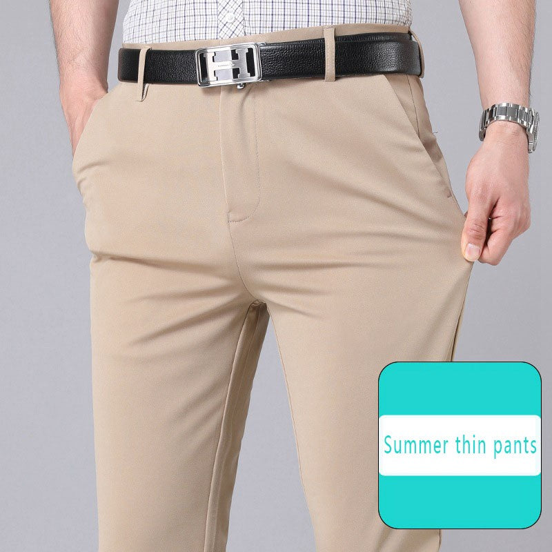 Calça Masculina Elástica Preta Lisa Casual Inteligente Calças Masculinas de Escritório de Secagem Rápida Calças de Terno Nova Primavera Outono Calças Coreanas Retas