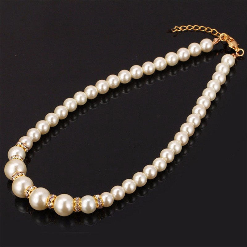 Conjunto 3 em 1 Elegante Colar, Brincos e Pulseira de Pérolas Simuladas Colar Longo Joias de Casamento para Noivas Presente