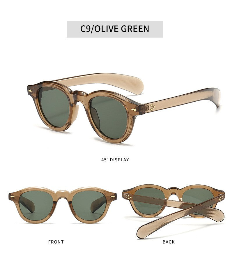Óculos de sol pequenos redondos da moda femininos retrô com lentes transparentes Ocean Shades UV400 masculinos com rebites estilo punk