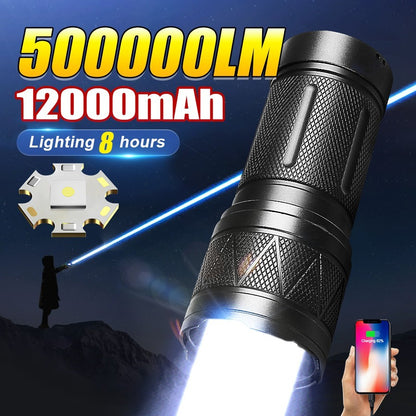 2025 New 15000mAh White Laser Flashlights 990000LM Ultra Powerful Flashlight Zoom USB Rechargeable Lantern Outdoor Camping Torch