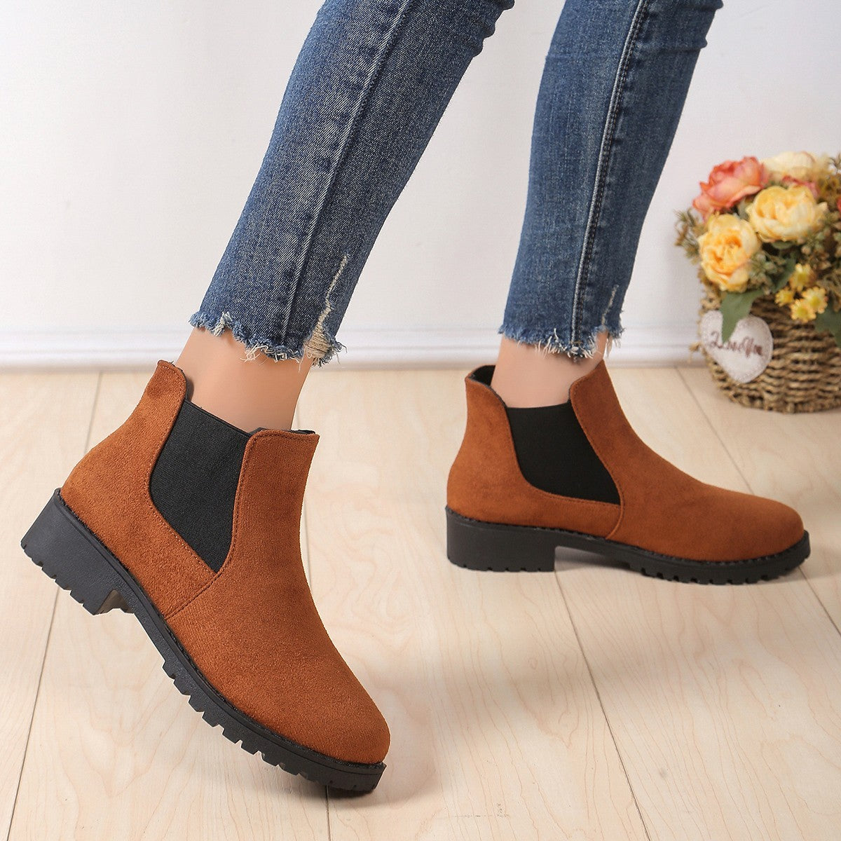 Women Boots Chunky Heel Platform British Style Thick Sole Increase Height Casual Chelsea Boots For Autumn And Winter Casual Wear