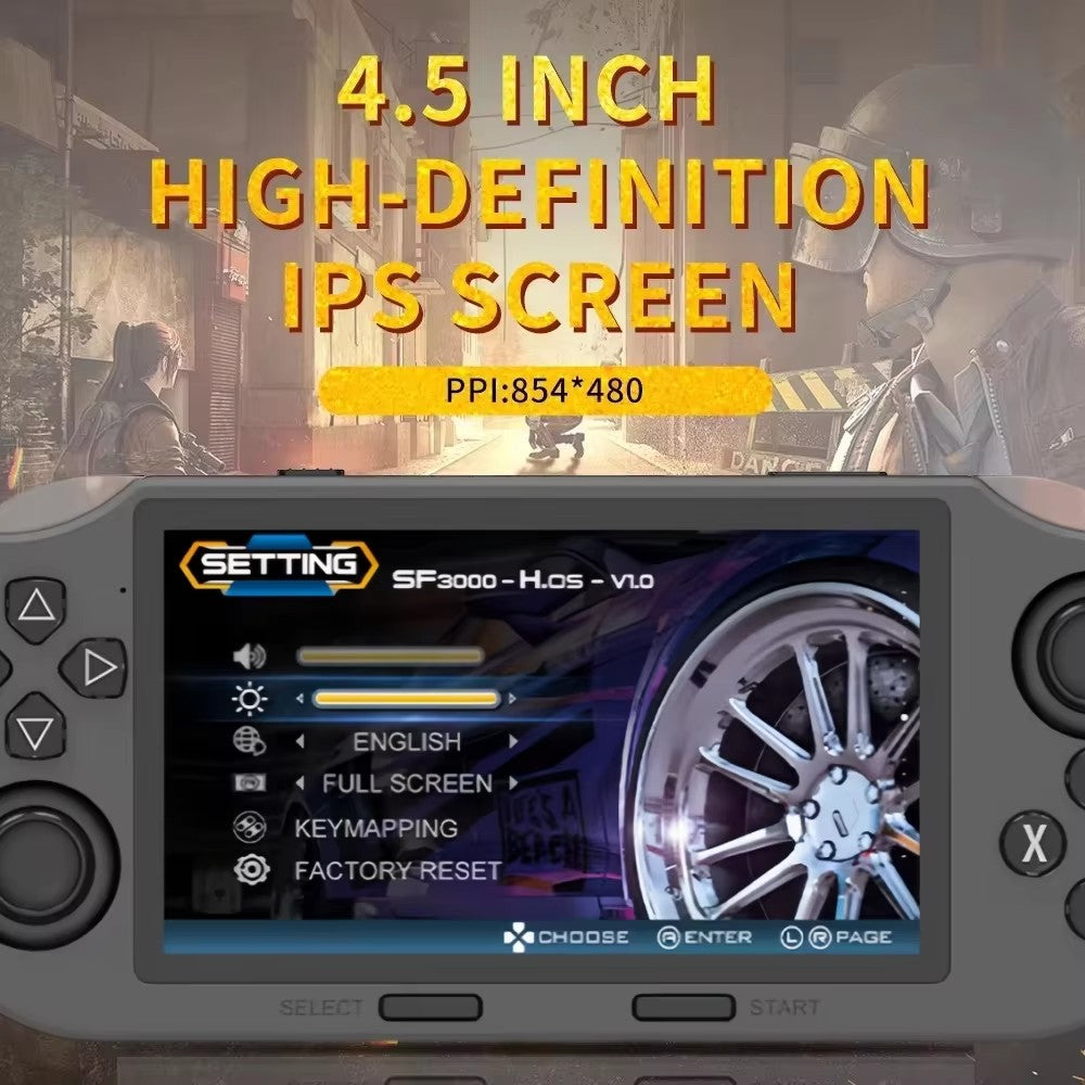 SF3000 Retro Handheld Video Game Console Games Pocket Player with 4.5 Inch IPS Screen 3000mAh Portable Linux System