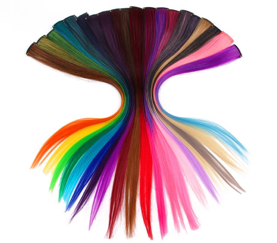 Apliques Sintéticos Presilha de Uma Peça Extensões de Cabelo Arco-Íris Cabelo Sintético Liso Peças de Cabelo de 45cm Longo Ombré Rosa Roxo Vermelho Azul