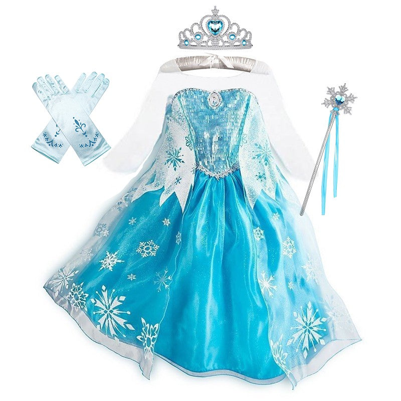 Girls Ice Snow Princess Cosplay Dress with Long Cloak Kids Outfit for Halloween Carnival Birthday Theme Party Role?Play Dress?Up