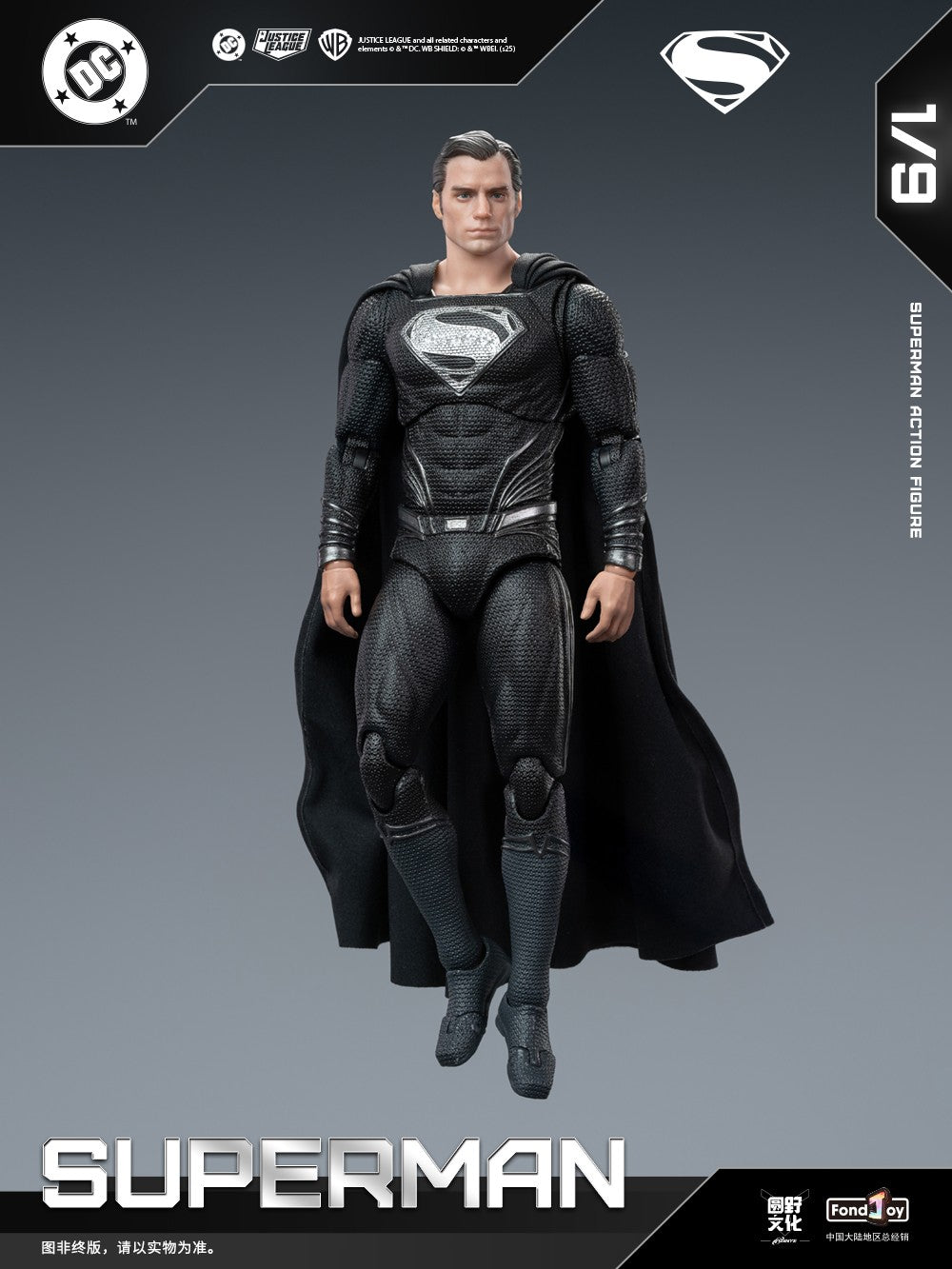 Original Fondjoy Black Superman 2.0 Figure Dc Zack Snyder'S Justice League Figures 1/9 Super Man Pvc Model Doll Joint Movable
