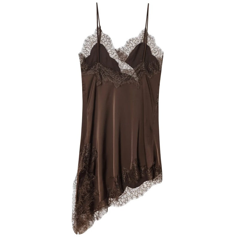 HXAO Female Lace Dress Sleeveless Slip Short Dresses Women Summer Asymmetric Elegant Night Dresses Backless Sexy Evening Dress