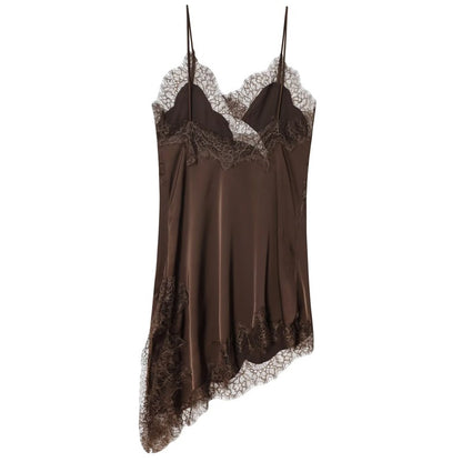 HXAO Female Lace Dress Sleeveless Slip Short Dresses Women Summer Asymmetric Elegant Night Dresses Backless Sexy Evening Dress