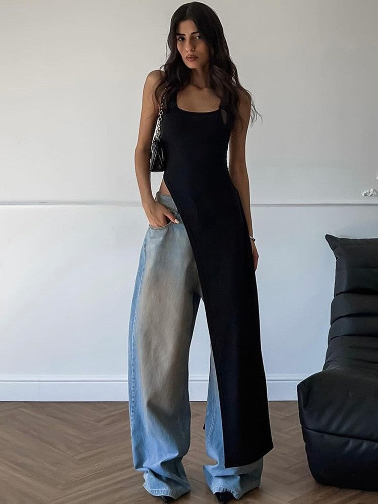 2025 Sexy Sleeveless Side High Split Dress Solid Backless Women Midi Dresses Sum