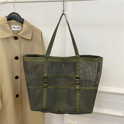 Multipocket Summer Large Beach Bag For Towels Mesh Durable Beach Bag For Toys Waterproof Underwear Pocket Beach Tote Bag