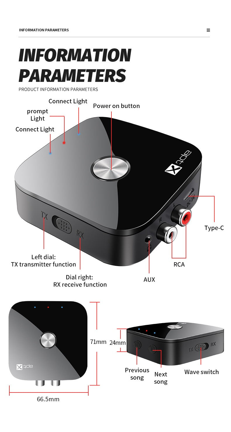 Tebe aptX/aptX-Adaptive Bluetooth 5.4 Audio Receiver Transmitter R/L 3.5mm Aux Wireless Music Adapter for TV Car Headphones
