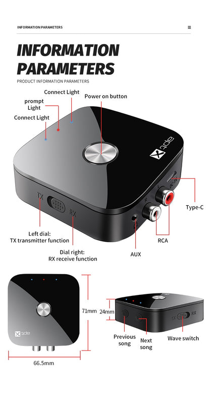 Tebe aptX/aptX-Adaptive Bluetooth 5.4 Audio Receiver Transmitter R/L 3.5mm Aux Wireless Music Adapter for TV Car Headphones