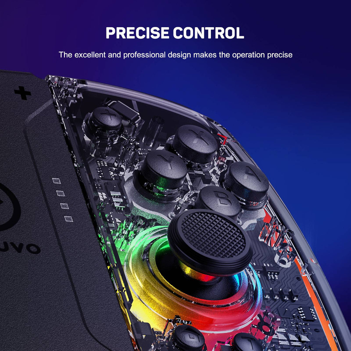 LinYuvo KS40 Transparent Wireless Gamepad for Switch/OLED with 8 Color LED,Turbo Function.Controller Joystick for Switch Lite