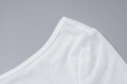 ALLNeon Fairycore White Perspective Oblique Shoulder Long Sleeve Mini Dress Hots