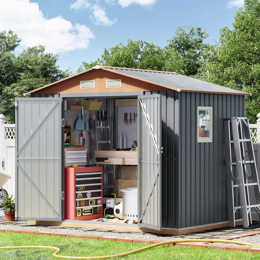 8x6FT Metal Shed & Outdoor Storage Shed, Steel Tool Multi-Used Shed with Vents,Lockable Doors,Window,Compact Tool Shed